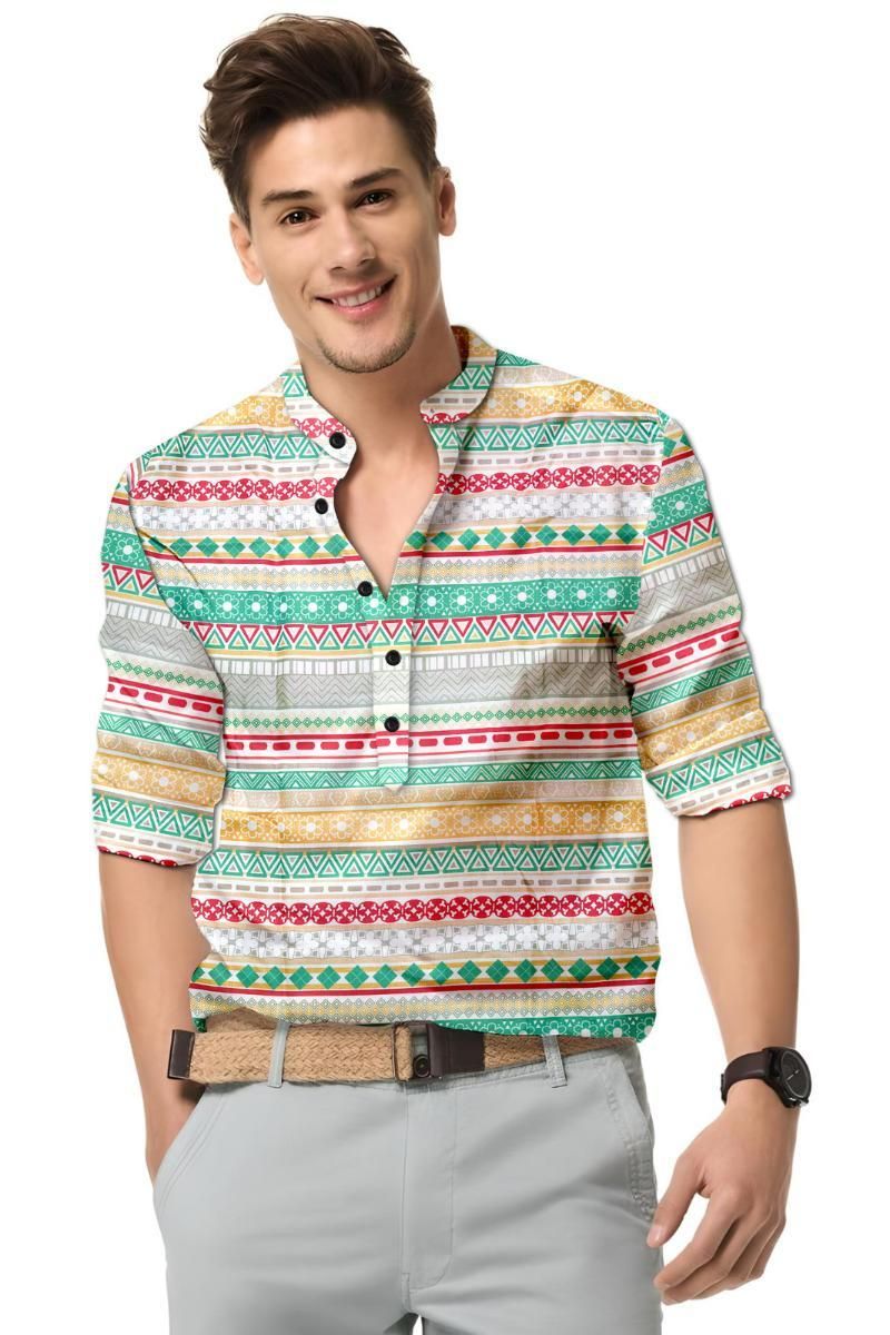 Men's Printed Spread Collar Casual Shirt Multicolor it3qpj-2a