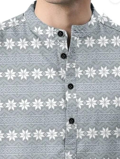 Men's Printed Spread Collar Casual Shirt Grey & White it3qpj-2a