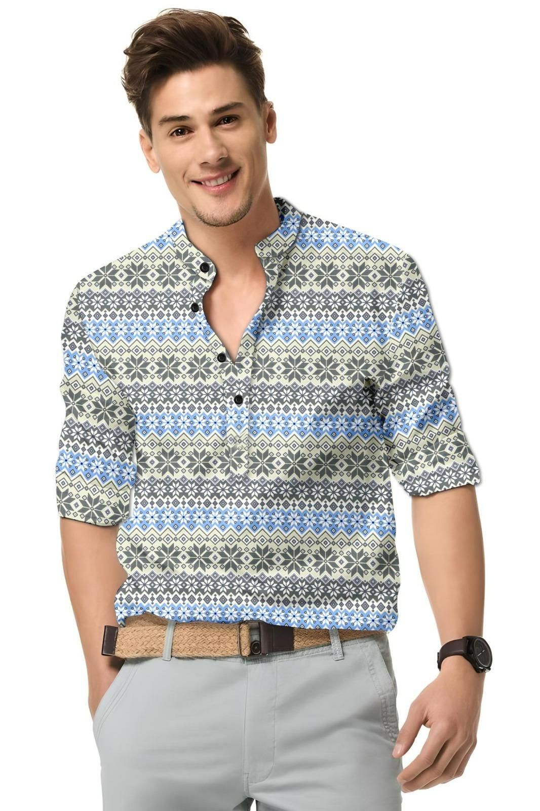 Men's Printed Spread Collar Casual Shirt Multicolor it3qpj-2a