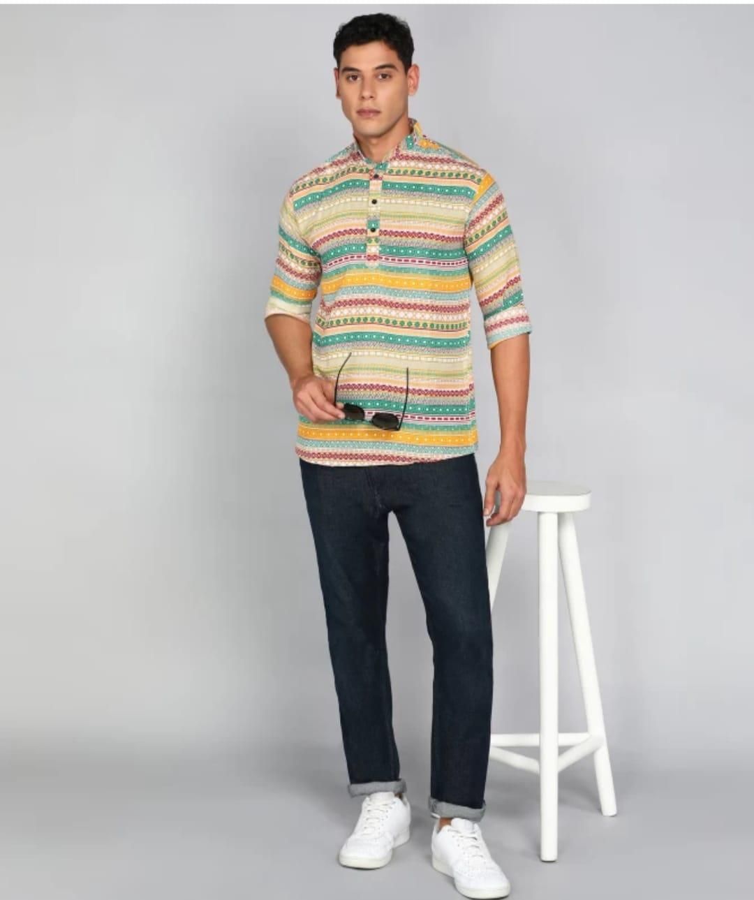Men's Printed Spread Collar Casual Shirt Multicolor it3qpj-2a