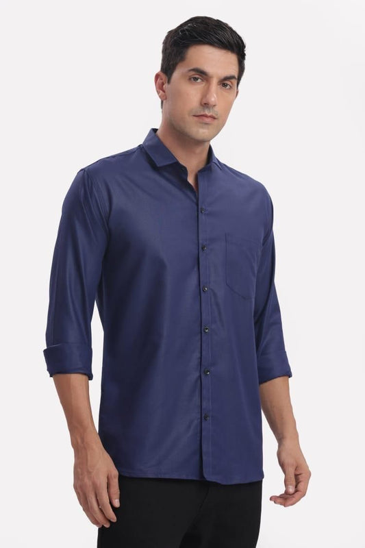 Men's Solid Satin Stylish Casual Shirt Navy Blue leon