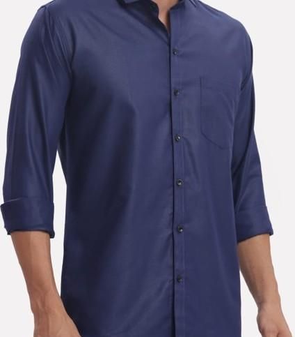 Men's Solid Satin Stylish Casual Shirt Navy Blue leon