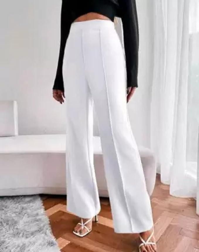 Women's Nontransparent Fabric Classic-Stylish Pant White leon