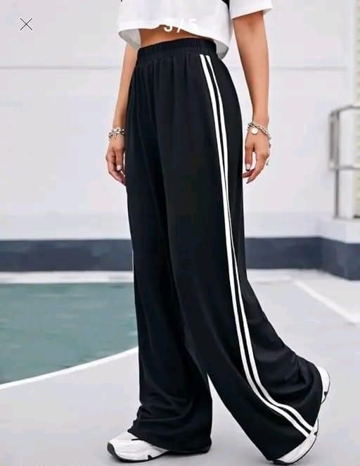Women's Hight Waist Wide-Leg Jogger Pant Black & White Stripe leon