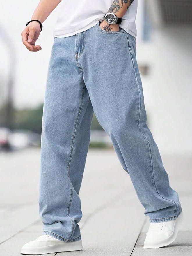 Men's Loose Fit Mid Rise Light Blue Jeans it3qpj-2a