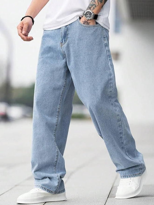 Men's Loose Fit Mid Rise Light Blue Jeans it3qpj-2a
