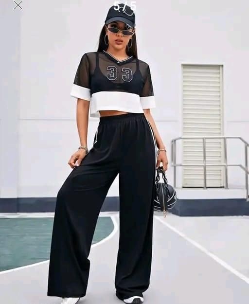 Women's Hight Waist Wide-Leg Jogger Pant Black & White Stripe leon