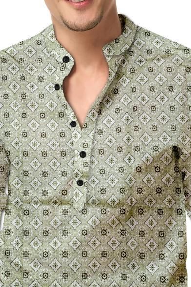 Men's Printed Spread Collar Casual Shirt Green leon