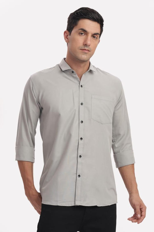 Men's Solid Satin Stylish Casual Shirt Grey it3qpj-2a