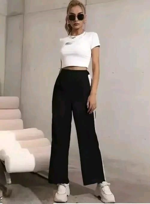 Women's Hight Waist Wide-Leg Jogger Pant Black & White Stripe leon