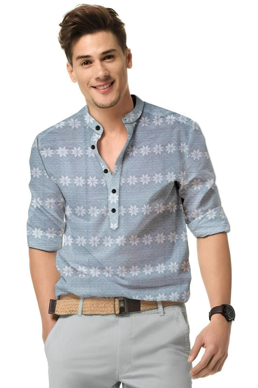 Men's Printed Spread Collar Casual Shirt Grey leon