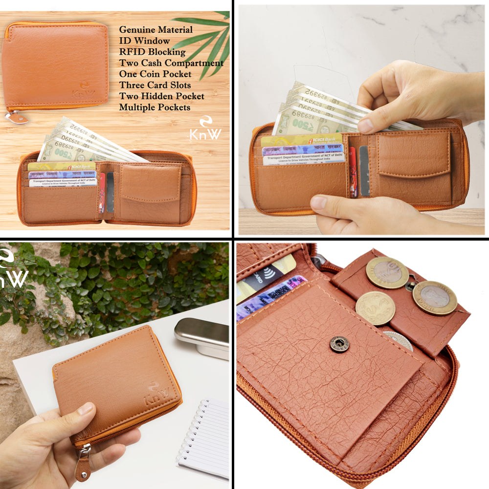 KnW Wallet Leather tan round zip it3qpj-2a