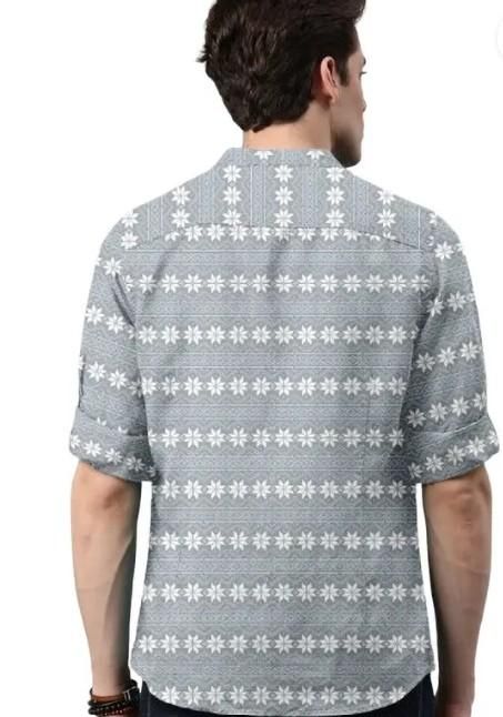 Men's Printed Spread Collar Casual Shirt Grey & White it3qpj-2a