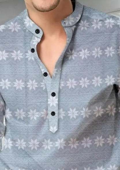 Men's Printed Spread Collar Casual Shirt Grey leon
