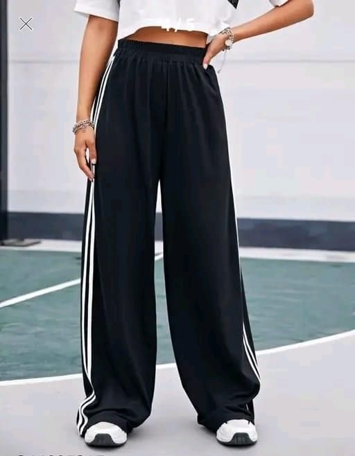 Women's Hight Waist Wide-Leg Jogger Pant Black & White Stripe leon