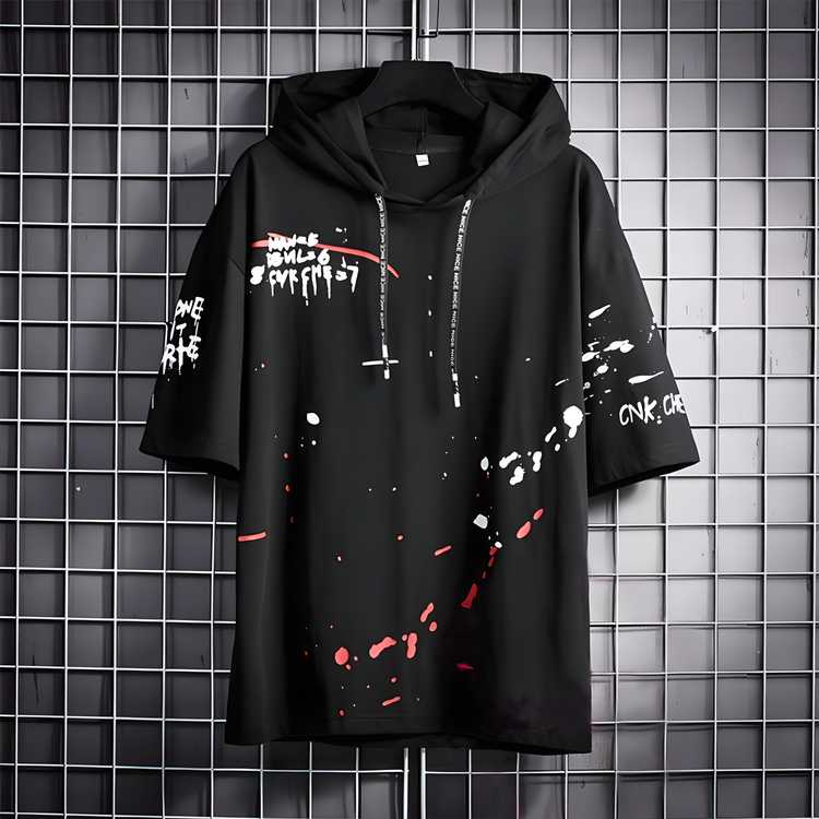 TRYTHIS Cotton Color Block Half Sleeves Hooded Neck Mens T-Shirt it3qpj-2a