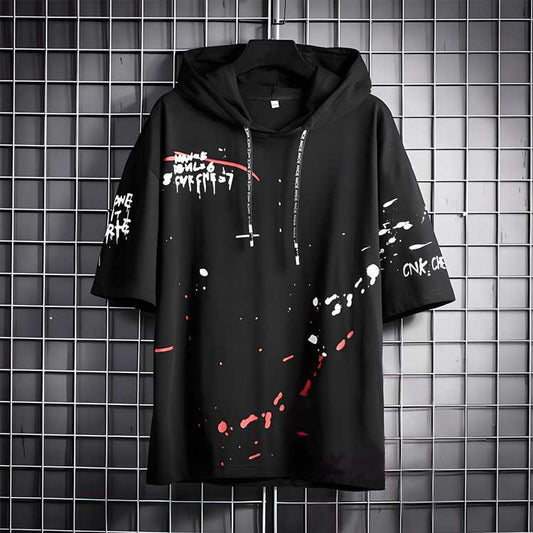 TRYTHIS Cotton Color Block Half Sleeves Hooded Neck Mens T-Shirt it3qpj-2a