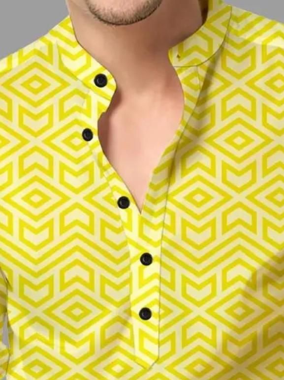 Men's Printed Spread Collar Casual Shirt Yellow leon