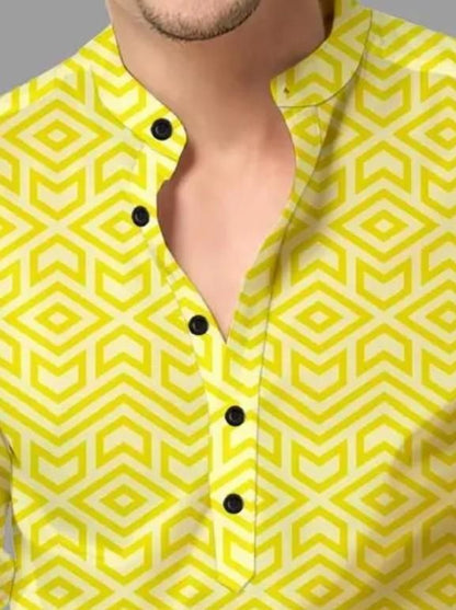 Men's Printed Spread Collar Casual Shirt Yellow leon