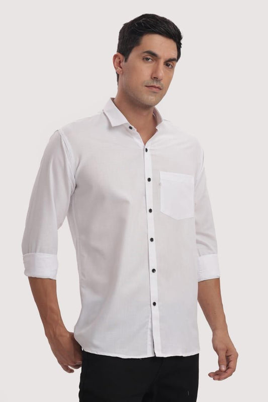 Men's Solid Satin Stylish Casual Shirt White leon