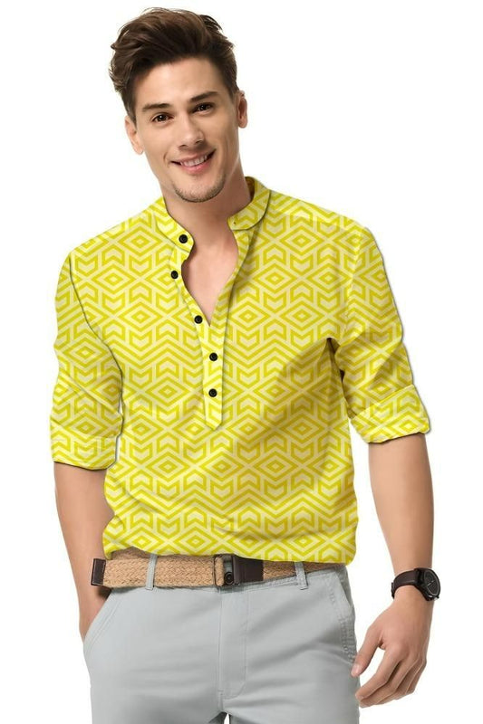 Men's Printed Spread Collar Casual Shirt Yellow leon