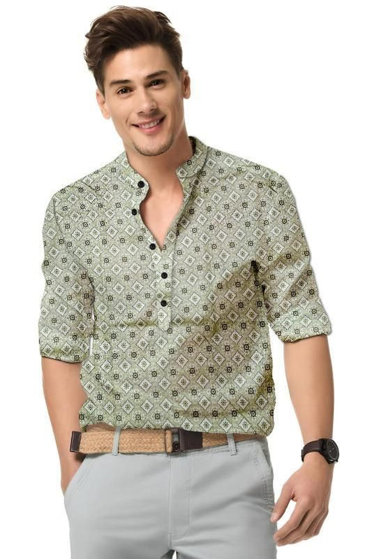 Men's Printed Spread Collar Casual Shirt Green leon