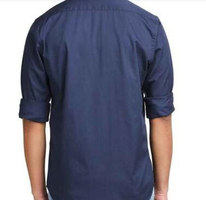 Men's Solid Satin Stylish Casual Shirt Navy Blue leon