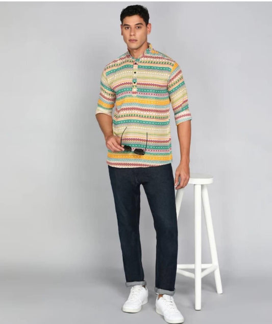 Men's Printed Spread Collar Casual Shirt Multicolor it3qpj-2a