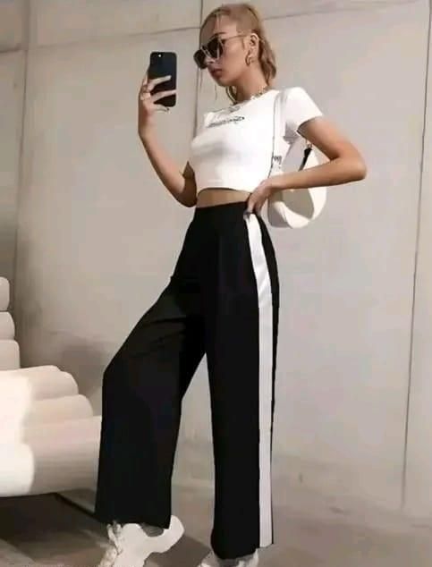Women's Hight Waist Wide-Leg Jogger Pant Black & White Stripe leon