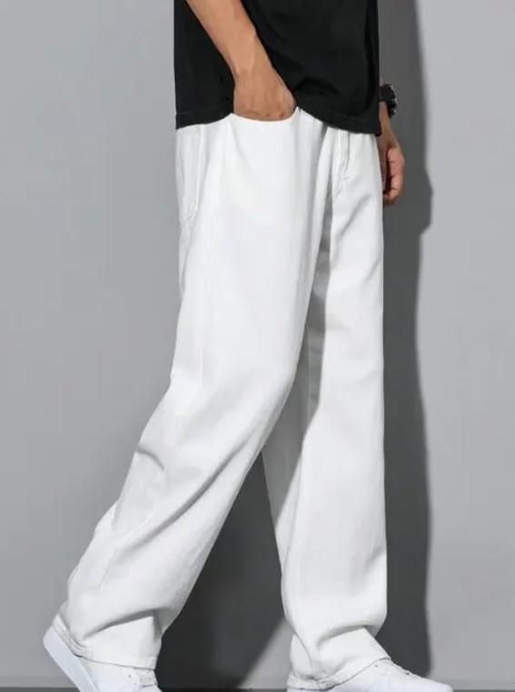 Men's Loose Fit Mid Rise  White Jeans it3qpj-2a