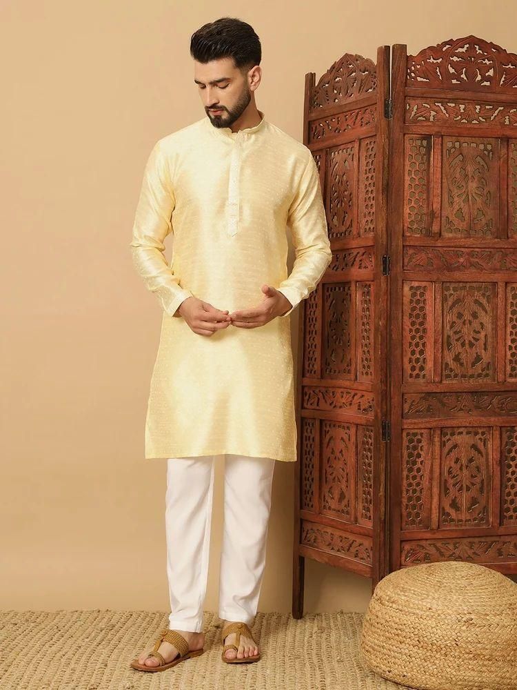 Men's Jacquard Solid Kurta Pyajama Set it3qpj-2a