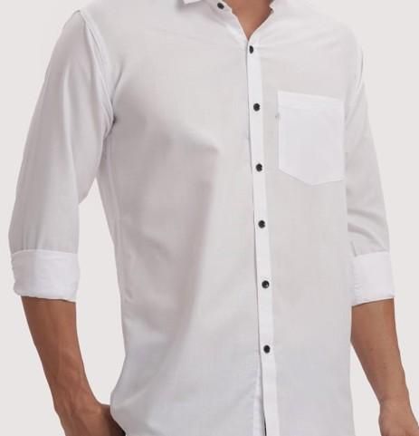 Men's Solid Satin Stylish Casual Shirt White leon