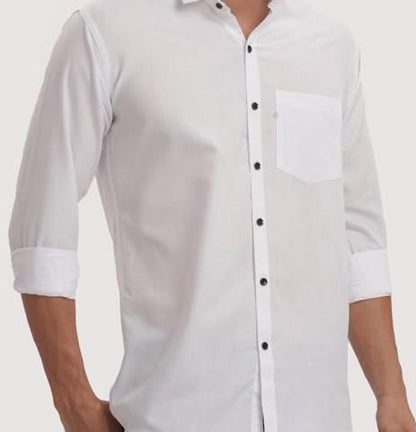 Men's Solid Satin Stylish Casual Shirt White leon