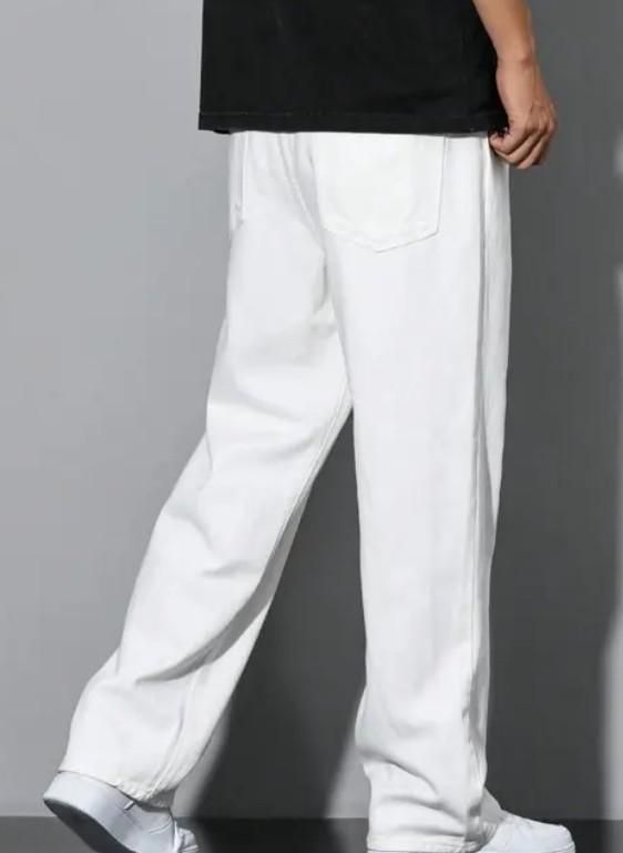 Men's Loose Fit Mid Rise  White Jeans it3qpj-2a
