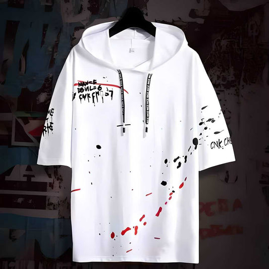 TRYTHIS Cotton Color Block Half Sleeves Hooded Neck Mens T-Shirt it3qpj-2a